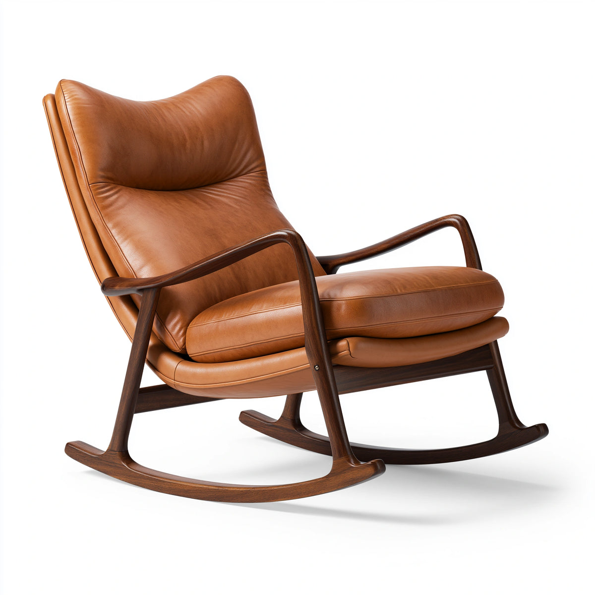 Fauteuil à bascule 75 x 95 x 100 cm en cuir marron avec structure en bois style rétro