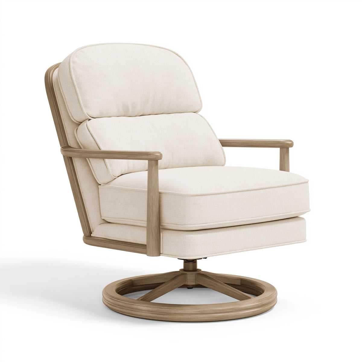 Fauteuil pivotant 76 x 78 x 102 cm en tissu beige et bois