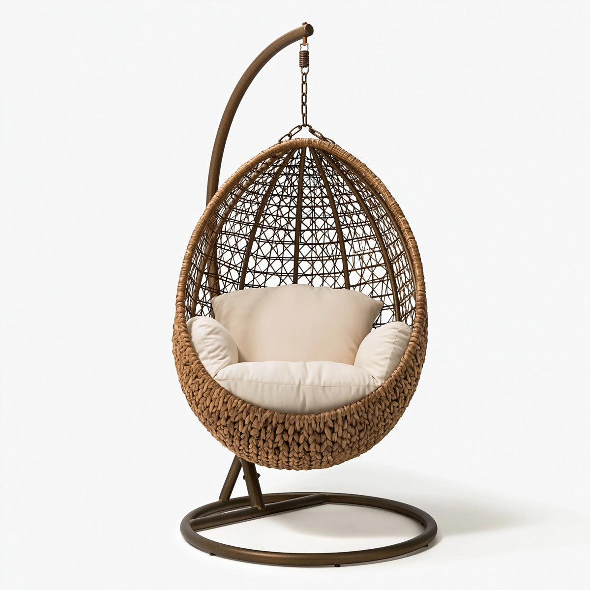 Fauteuil suspendu 110 x 110 x 200 cm en fibres tressées marron avec support style bohème