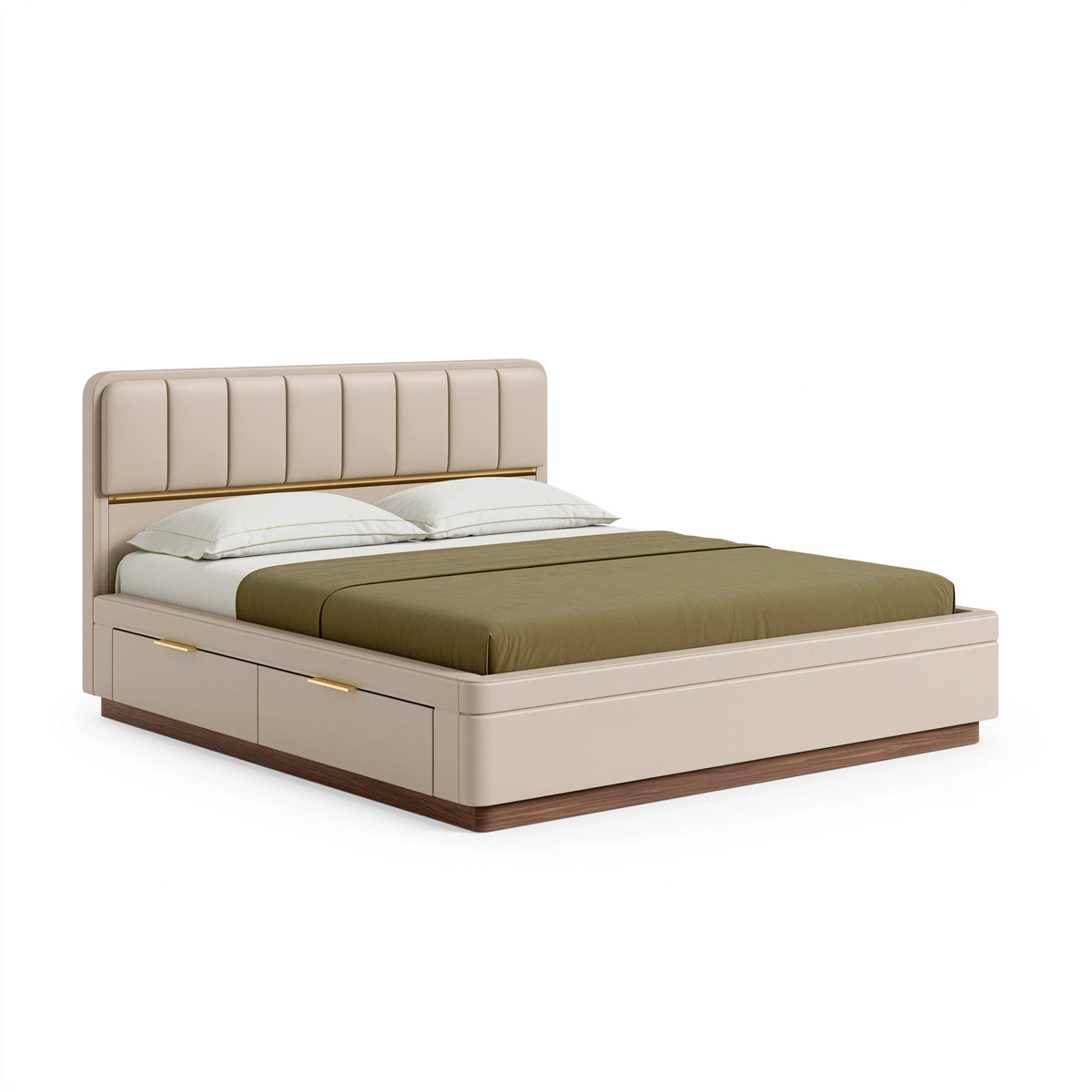 Lit avec rangement 160 x 200 cm revêtu aspect cuir beige style contemporain