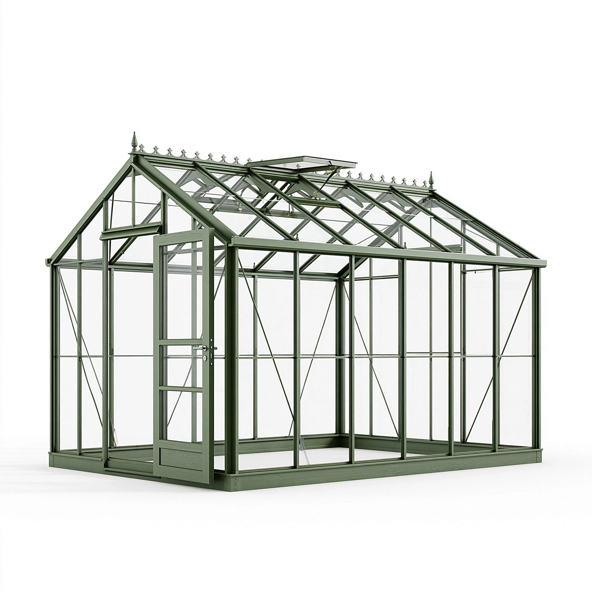 Serre de jardin 300 x 240 x 250 cm en aluminium vert et panneaux transparents style victorien