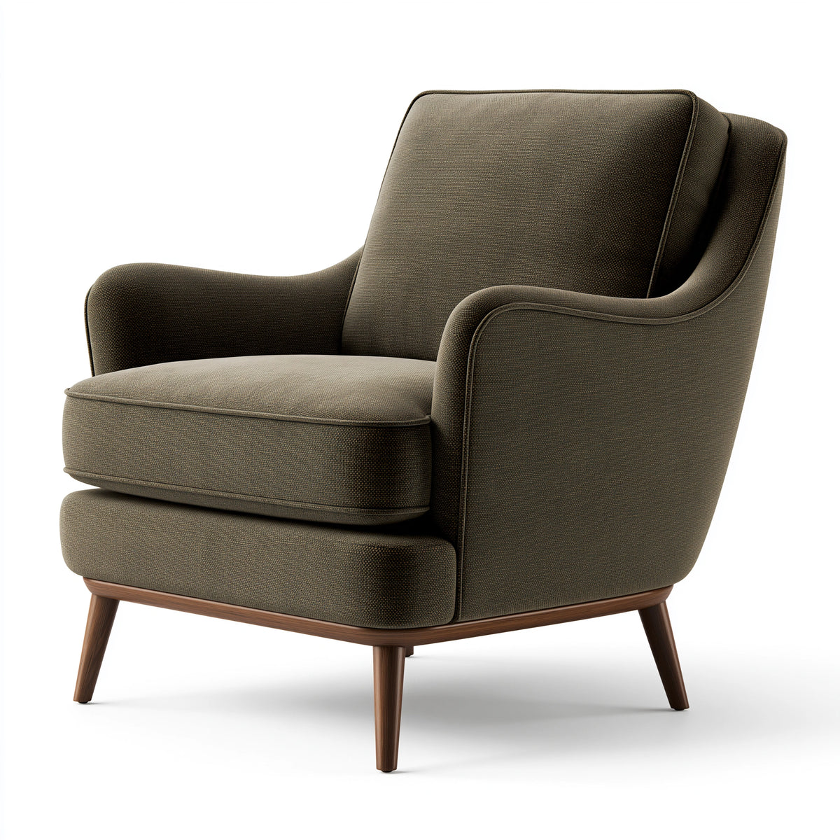 Fauteuil 85 x 90 x 105 cm en tissu vert olive avec pieds en bois style classique