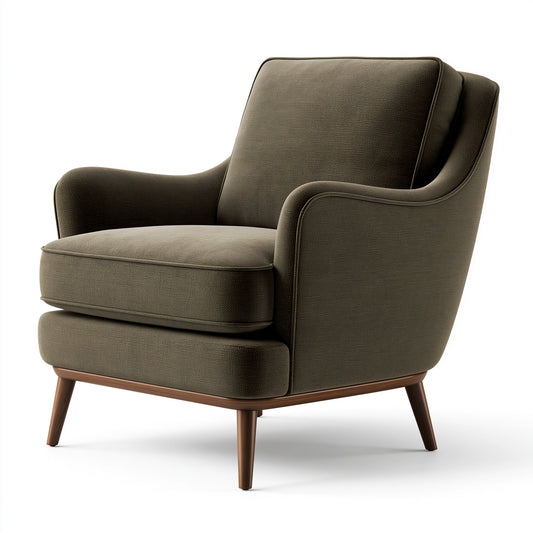 Fauteuil 85 x 90 x 105 cm en tissu vert olive avec pieds en bois style classique