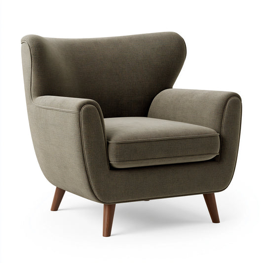 Fauteuil 76 x 86 x 101 cm en tissu taupe avec pieds en bois style classique
