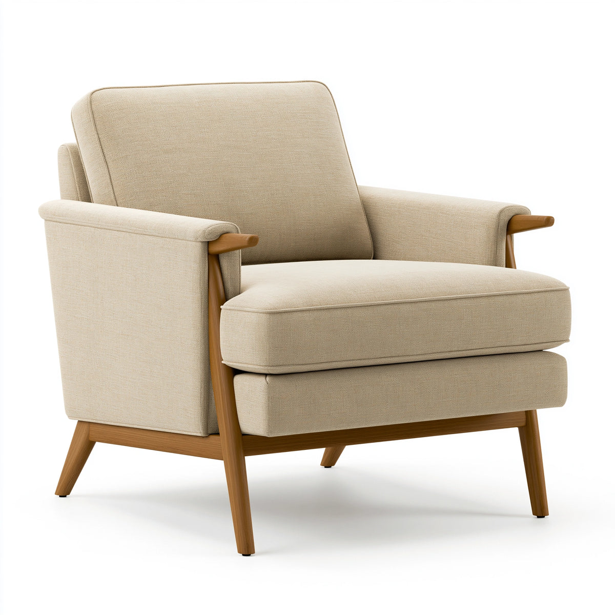 Fauteuil 78 x 82 x 90 cm en tissu beige et bois pour salon style rétro