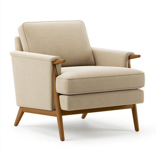 Fauteuil 78 x 82 x 90 cm en tissu beige et bois pour salon style rétro