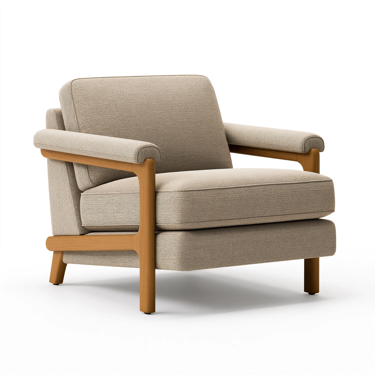 Fauteuil 78 x 85 x 88 cm en tissu beige et bois naturel style contemporain