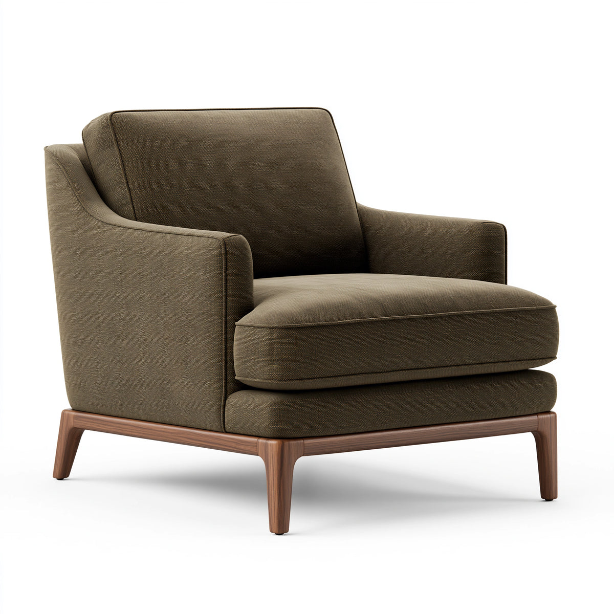 Fauteuil 85 x 90 x 85 cm en tissu kaki avec pieds en bois style contemporain