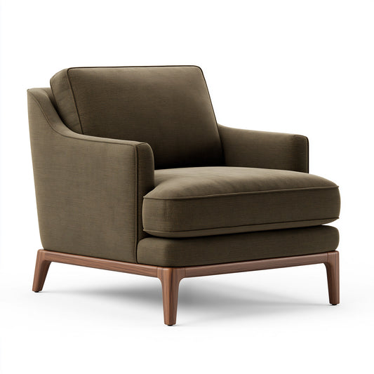 Fauteuil 85 x 90 x 85 cm en tissu kaki avec pieds en bois style contemporain