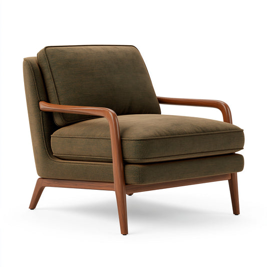 Fauteuil 75 x 85 x 90 cm en tissu vert kaki et bois pour salon style rétro