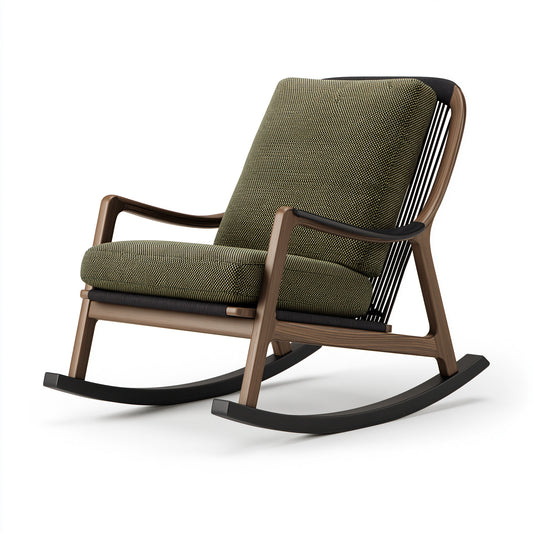 Fauteuil à bascule 75 x 95 x 105 cm en bois et tissu vert style contemporain