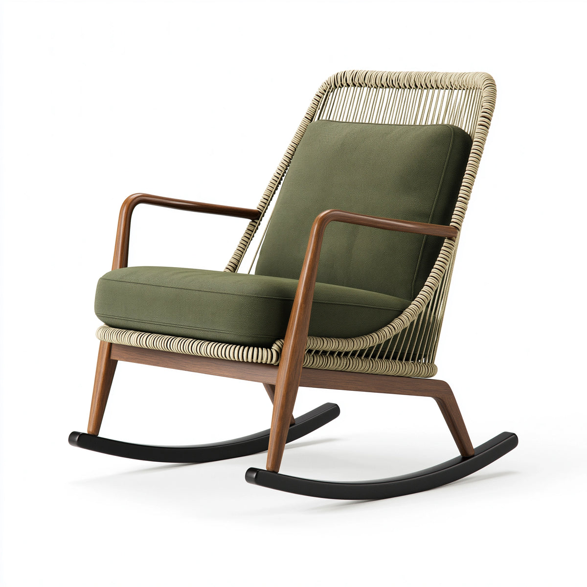 Fauteuil à bascule 72 x 94 x 104 cm bois corde tressée vert style contemporain