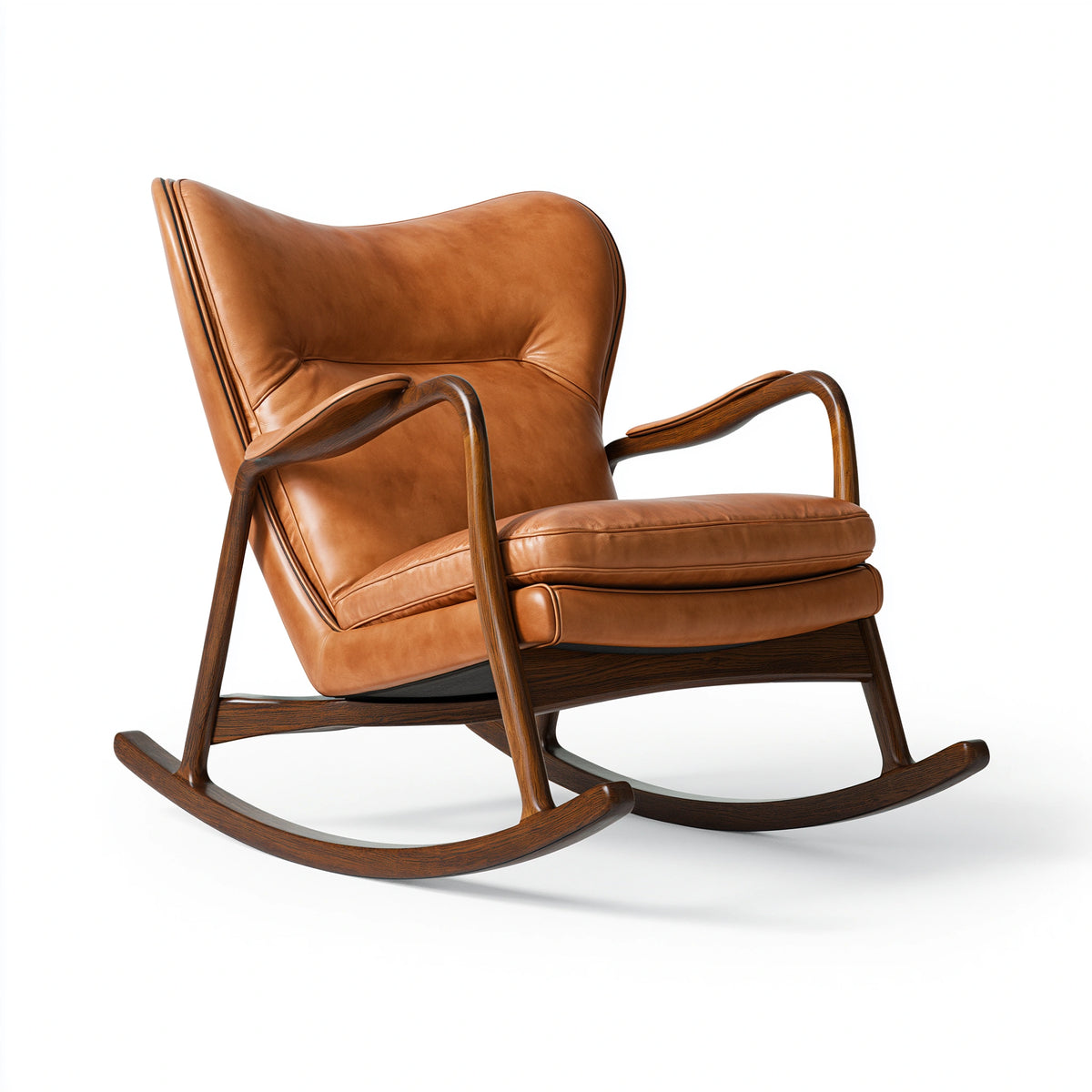 Fauteuil à bascule 72 x 88 x 98 cm revêtement aspect cuir cognac structure en bois style rétro