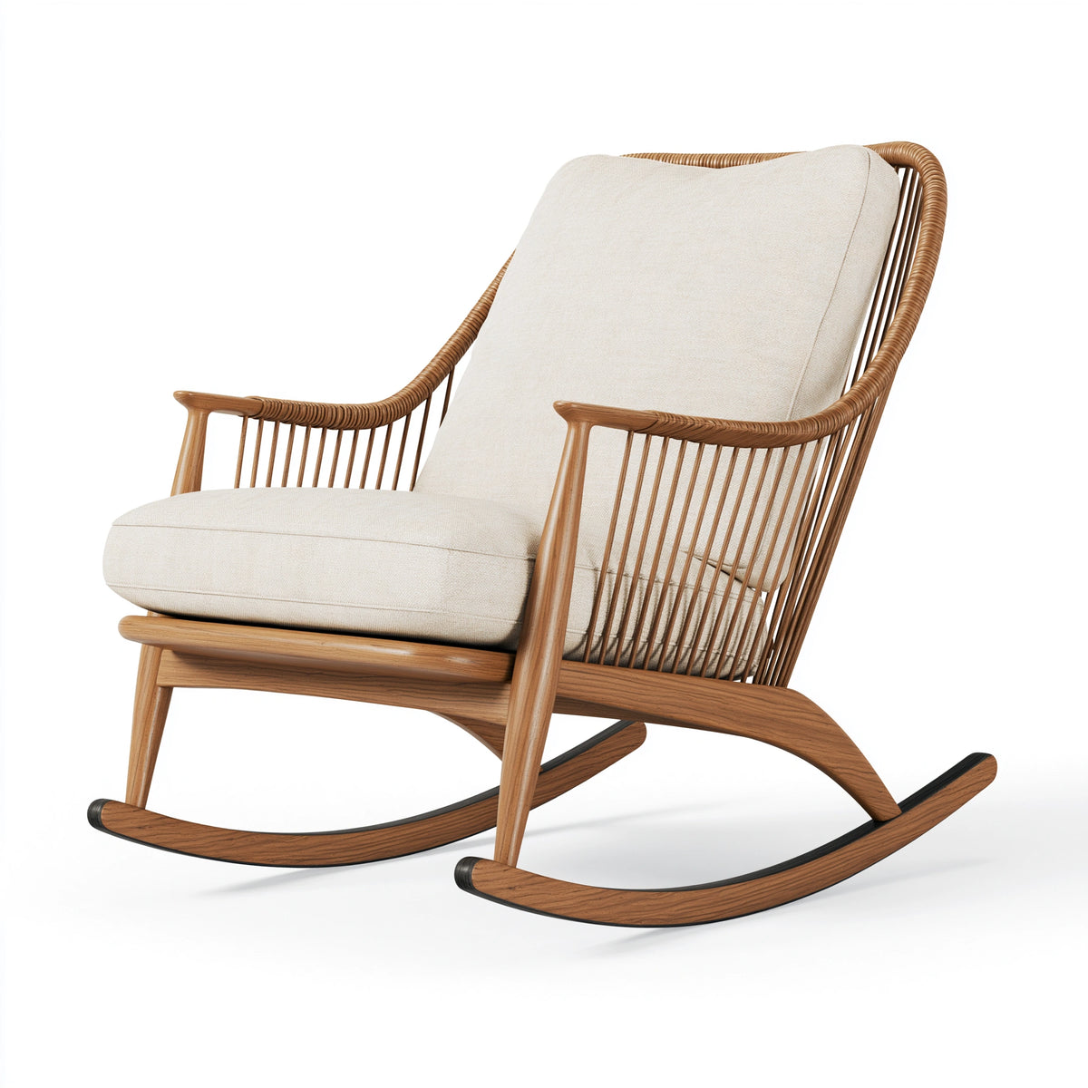 Fauteuil à bascule 68 x 95 x 102 cm en bois et rotin marron beige style naturel