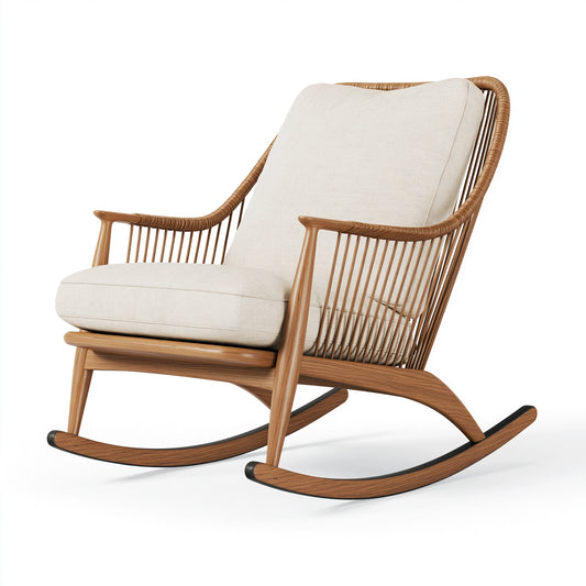 Fauteuil à bascule 68 x 95 x 102 cm en bois et rotin marron beige style naturel