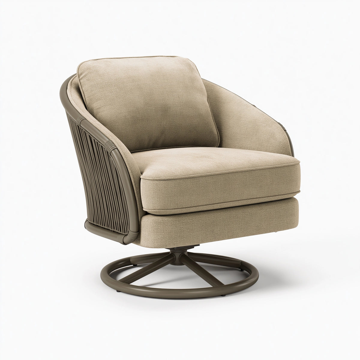 Fauteuil pivotant 80 x 85 x 90 cm en tissu beige et métal brun style contemporain