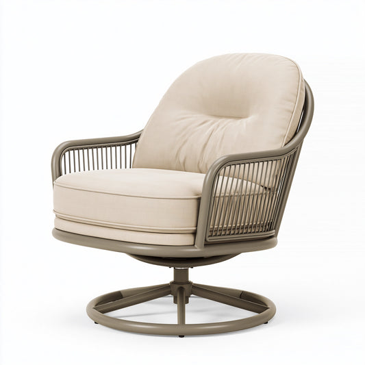 Fauteuil pivotant 80 x 82 x 92 cm en tissu beige et métal taupe style contemporain