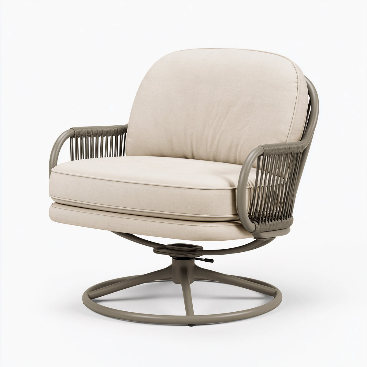 Fauteuil pivotant 82 x 80 x 98 cm en textile beige et métal taupe style contemporain