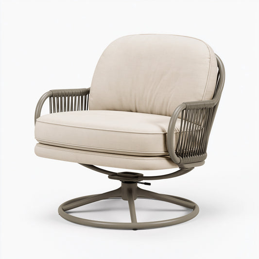 Fauteuil pivotant 82 x 80 x 98 cm en textile beige et métal taupe style contemporain