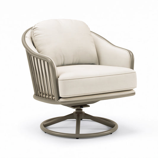 Fauteuil pivotant 78 x 82 x 92 cm en tissu beige et métal taupe style contemporain