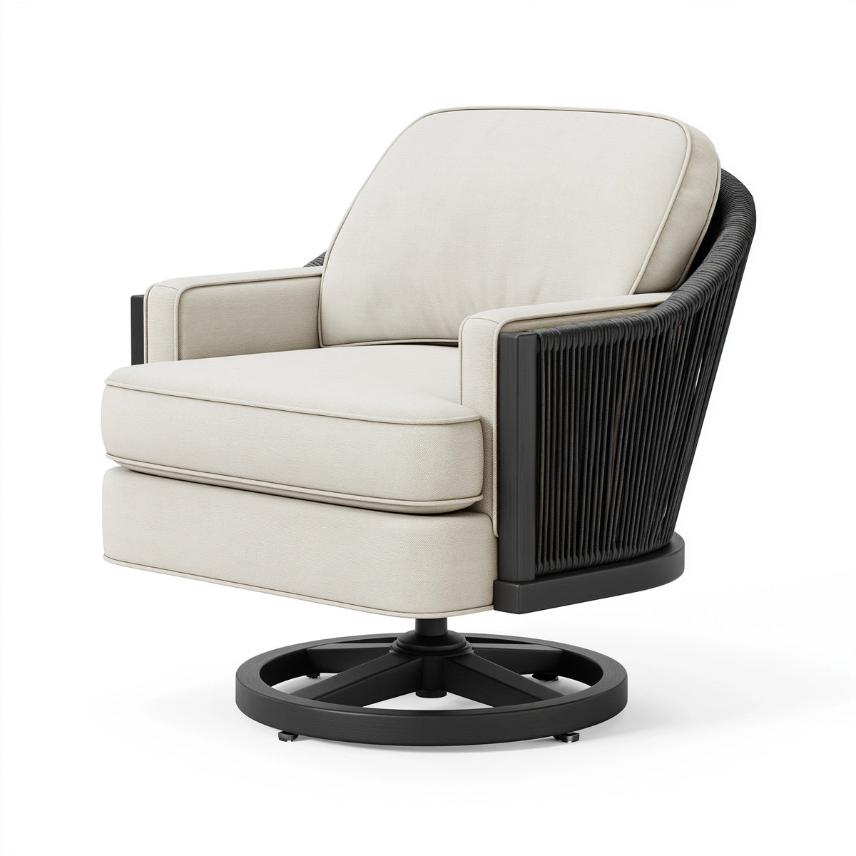 Fauteuil pivotant 85 x 88 x 100 cm en tissu beige et bois noir style contemporain