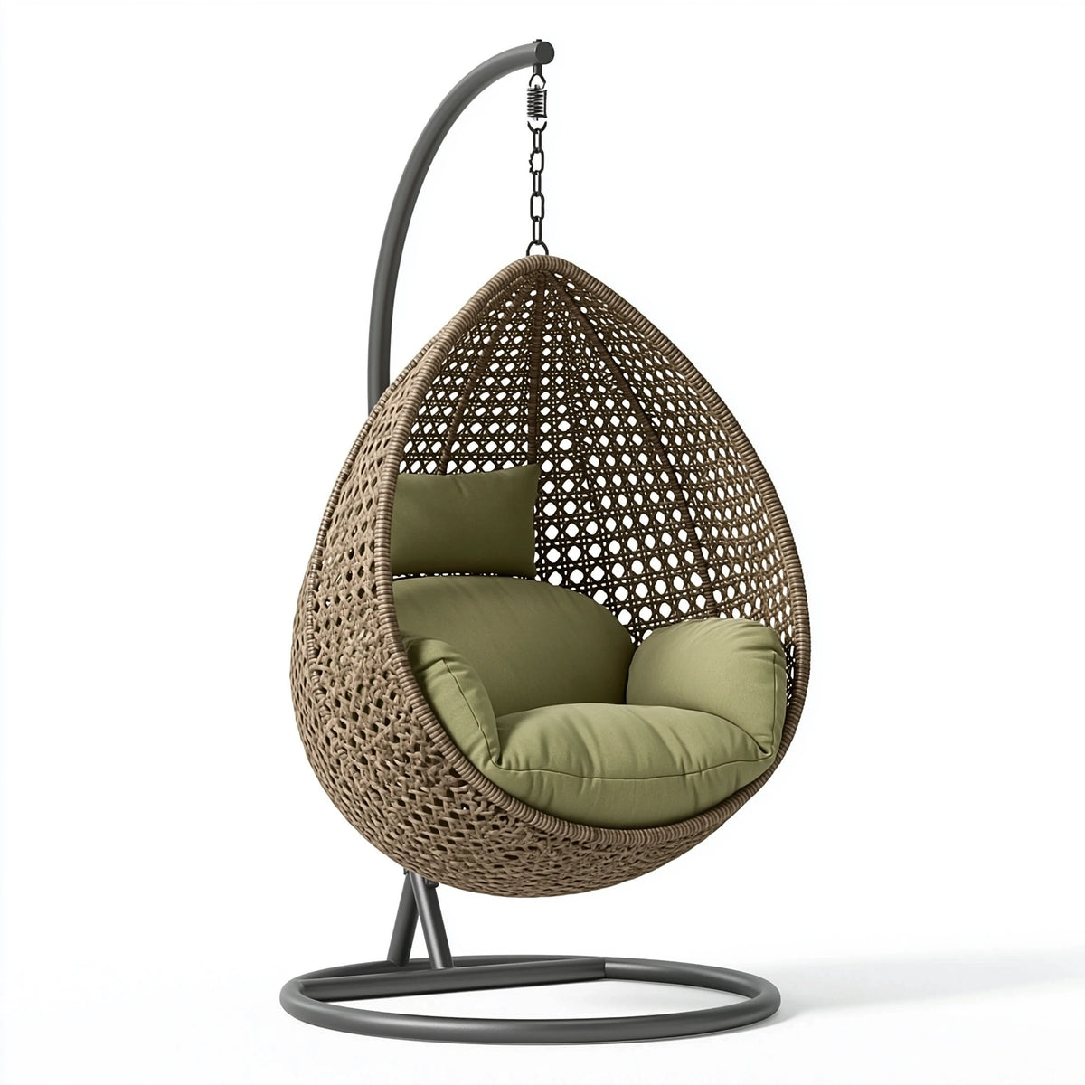 Fauteuil suspendu 105 x 105 x 195 cm en rotin synthétique taupe avec structure métallique noire style bohème