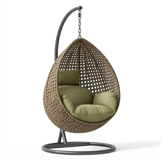 Fauteuil suspendu 105 x 105 x 195 cm en rotin synthétique taupe avec structure métallique noire style bohème