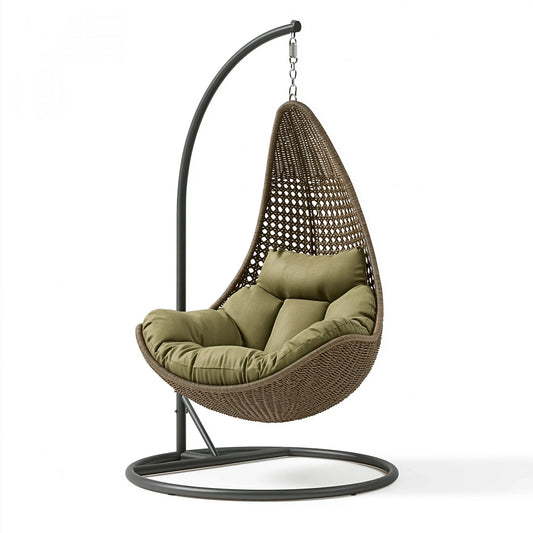 Fauteuil suspendu 105 x 95 x 195 cm en fibres tressées marron avec support en acier noir style bohème