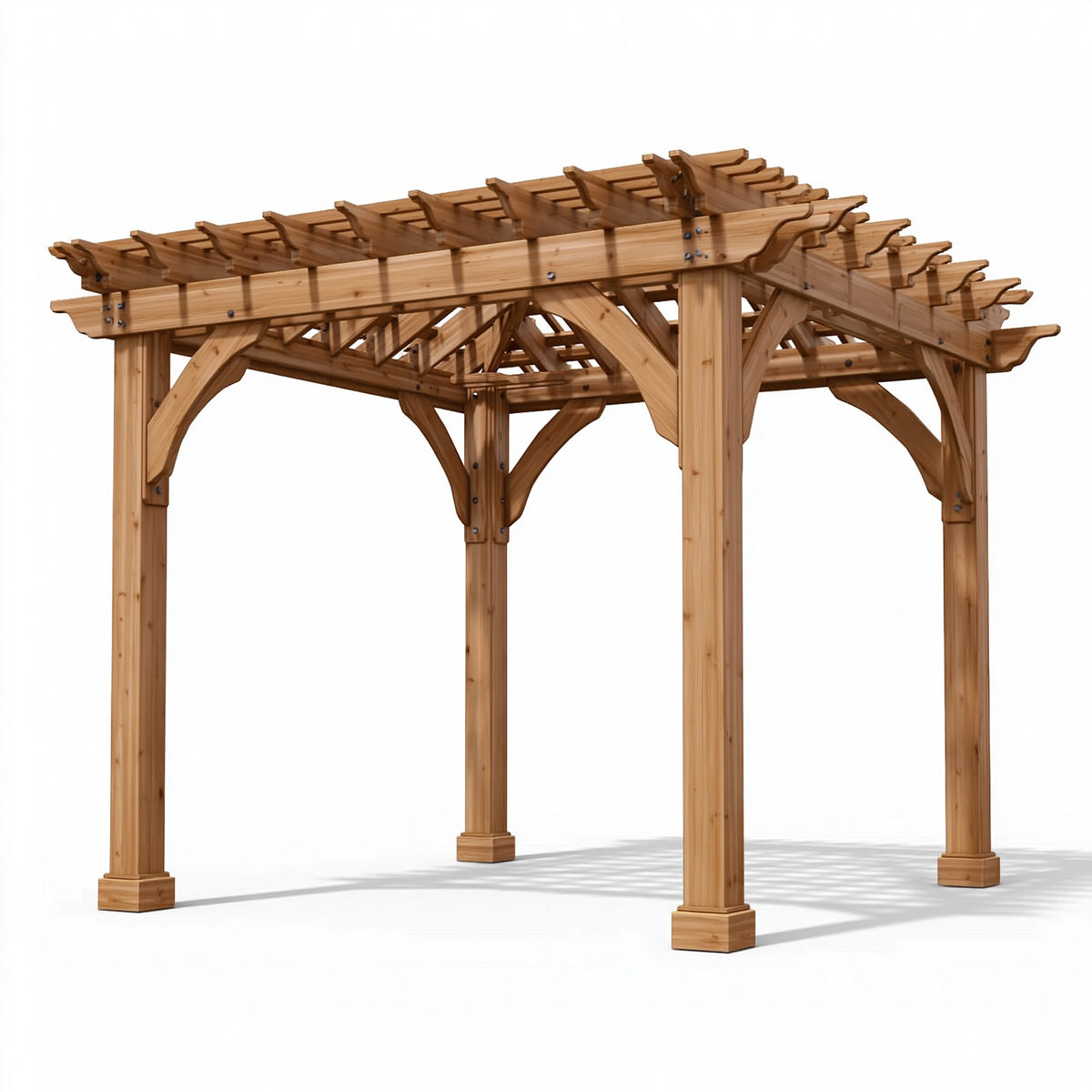 Pergola de jardin 300 x 300 cm en bois naturel avec toit ajouré style traditionnel