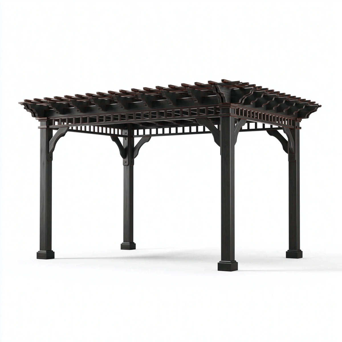 Pergola 300 x 300 x 250 cm en bois noir pour jardin à toit ajouré