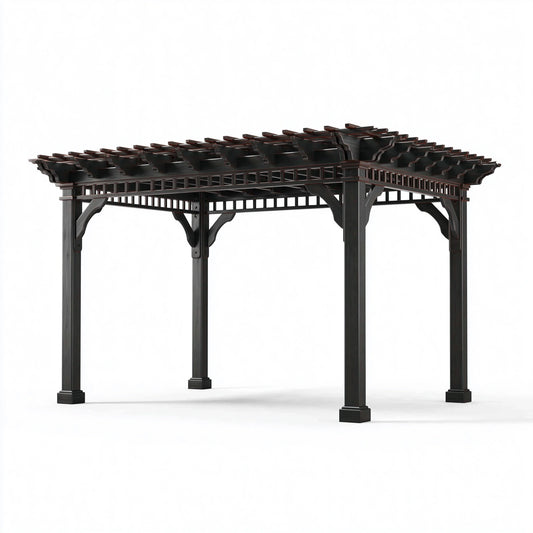 Pergola 300 x 300 x 250 cm en bois noir pour jardin à toit ajouré