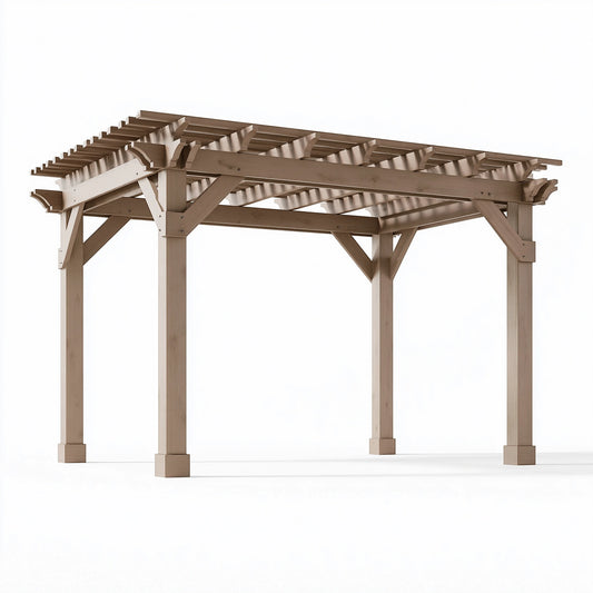 Pergola de jardin 300 x 300 x 240 cm en bois marron à toiture ajourée