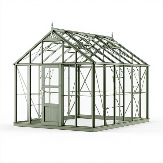 Serre de jardin 300 x 250 x 260 cm en métal et verre gris style victorien
