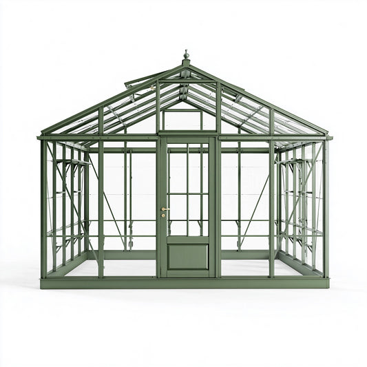 Serre de jardin 250 x 190 x 250 cm en aluminium vert avec panneaux transparents style classique