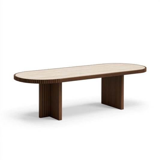 Table à manger ovale 180 x 90 x 75 cm en bois brun et beige style contemporain