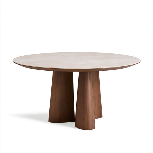 Table à manger ronde diamètre 120 cm bois beige/marron style contemporain