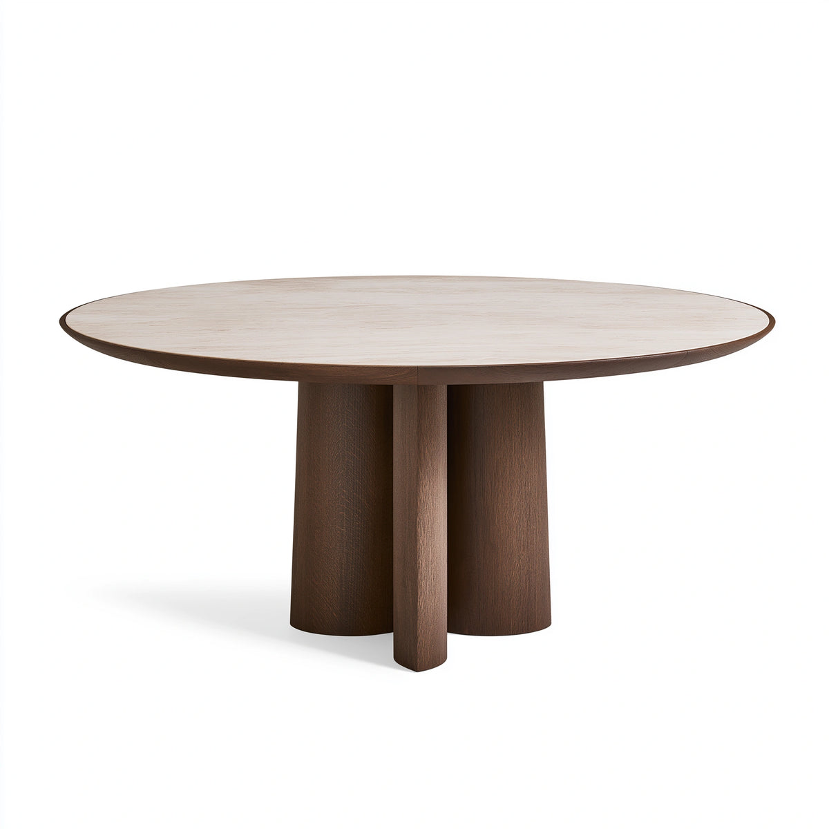 Table de salle à manger ronde 120 cm en bois beige/marron foncé style contemporain