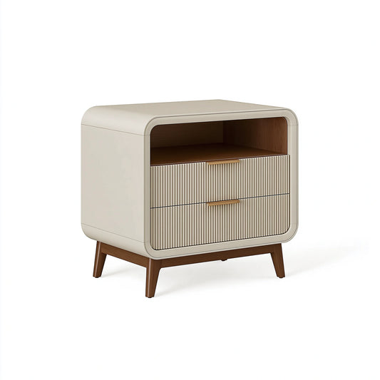 Table de chevet 60 x 40 x 65 cm en bois blanc et noyer avec 2 tiroirs style rétro