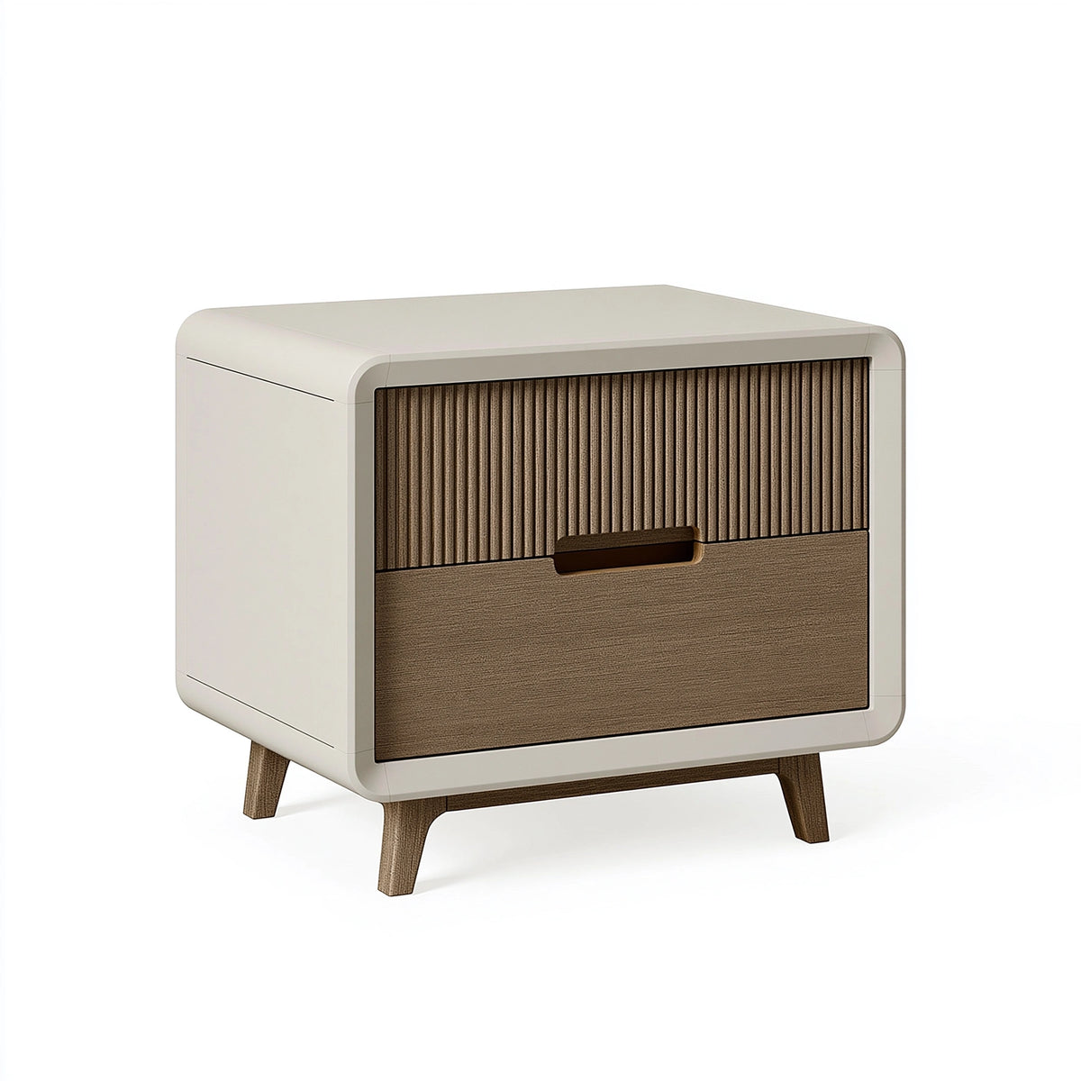 Table de chevet 50 x 40 x 55 cm blanc et brun en bois avec 2 tiroirs style moderne