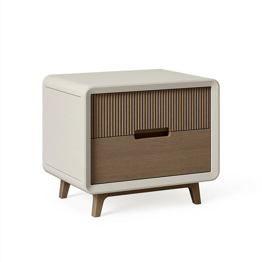 Table de chevet 50 x 40 x 55 cm blanc et brun en bois avec 2 tiroirs style moderne