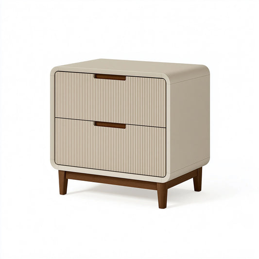 Table de chevet 50 x 40 x 60 cm en bois beige et marron à 2 tiroirs style contemporain