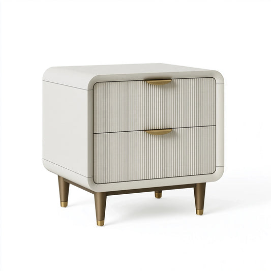 Table de chevet 50 x 40 x 60 cm en bois blanc et doré à 2 tiroirs style contemporain
